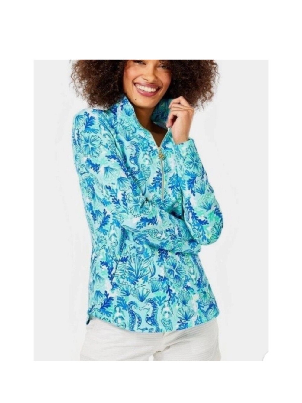 Lilly Pulitzer Small Skipper Popover Sweatshirt UPF in Seeing Double Print